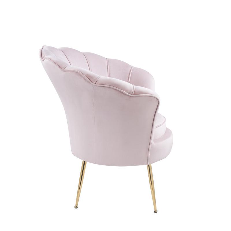 Angelina Pink Velvet Scalloped Back Barrel Accent Chair with Metal Legs. Picture 4