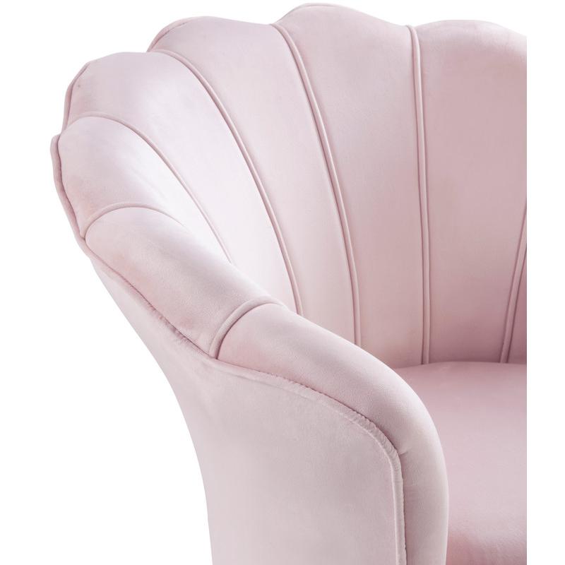 Angelina Pink Velvet Scalloped Back Barrel Accent Chair with Metal Legs. Picture 5