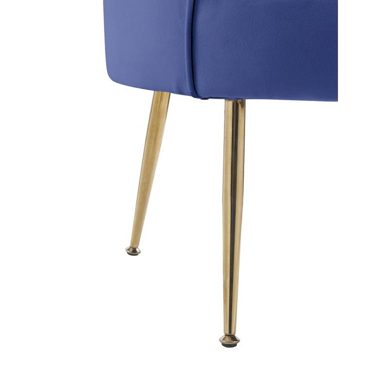 Angelina Blue Velvet Scalloped Back Barrel Accent Chair with Metal Legs. Picture 5