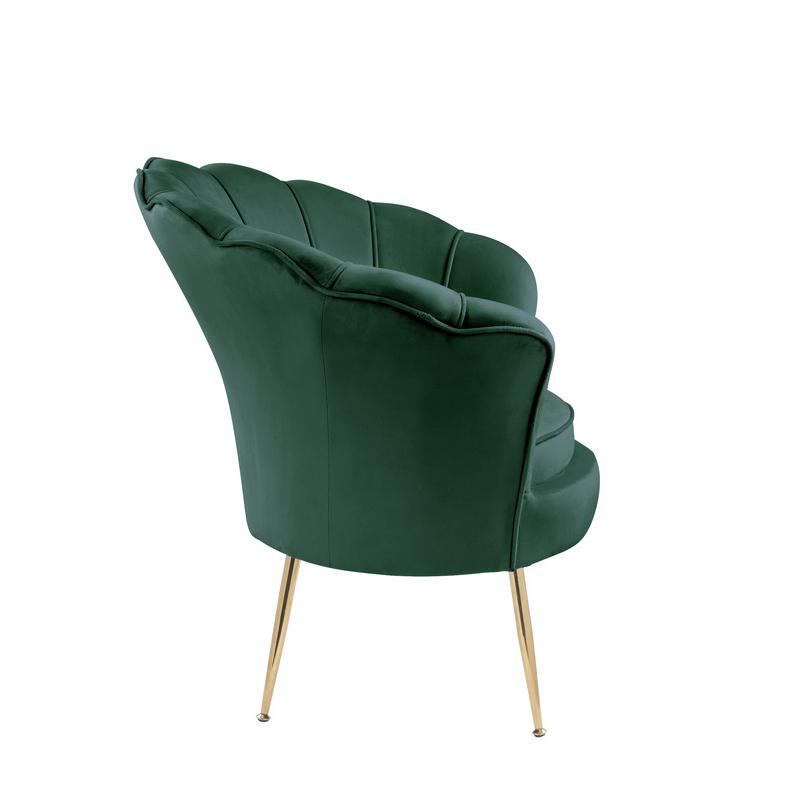 Angelina Green Velvet Scalloped Back Barrel Accent Chair with Metal Legs. Picture 4