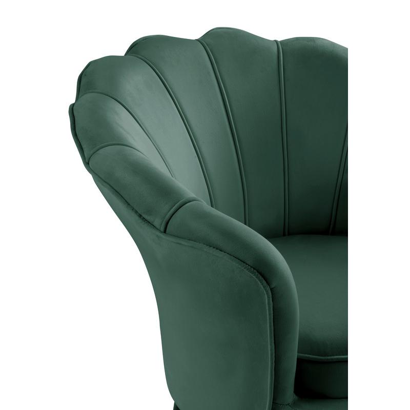 Angelina Green Velvet Scalloped Back Barrel Accent Chair with Metal Legs. Picture 6