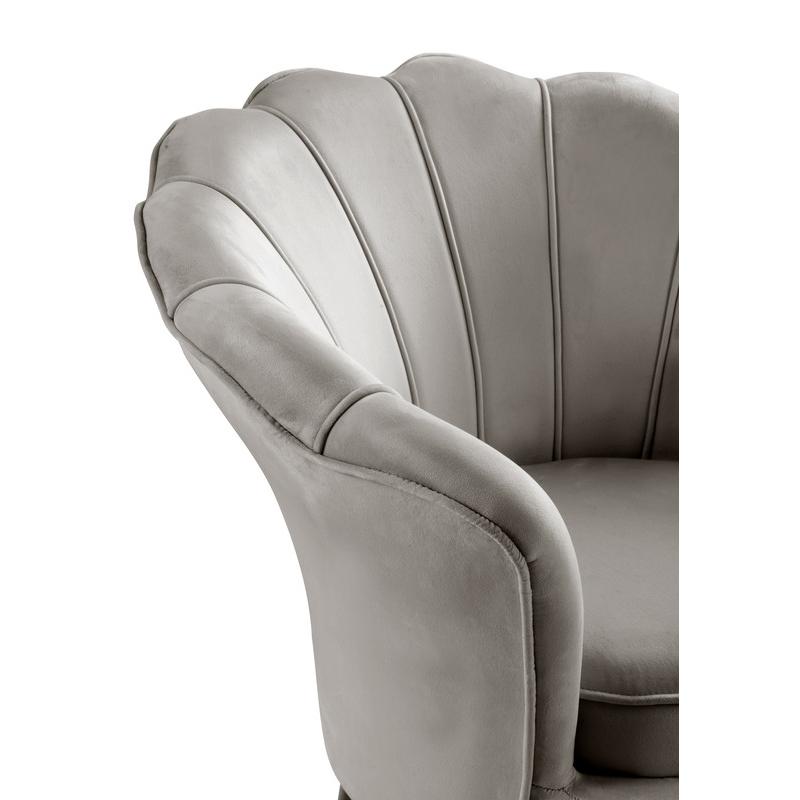 Angelina Gray Velvet Scalloped Back Barrel Accent Chair with Metal Legs. Picture 6