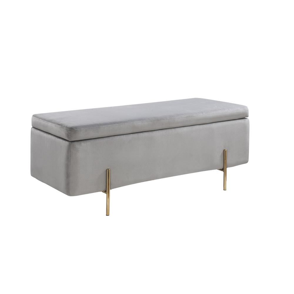 Emma Gray Velvet Storage Bench with Metal Legs. Picture 1