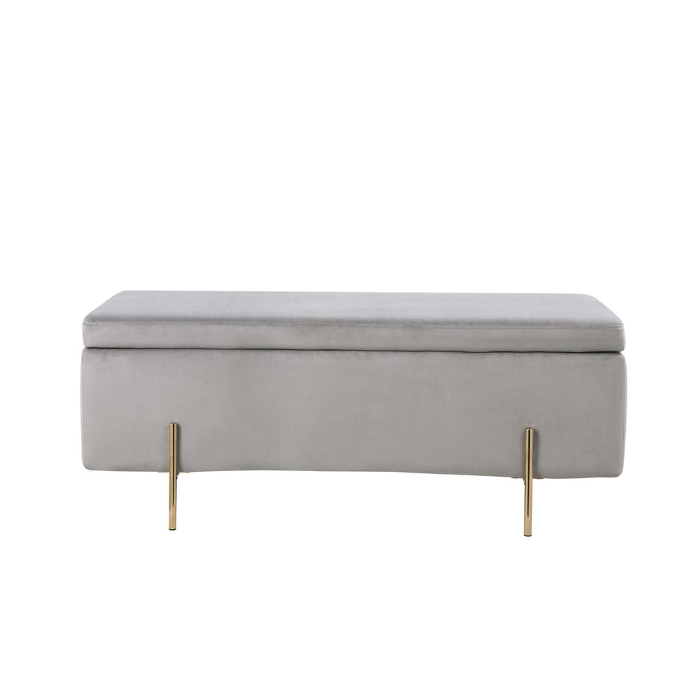 Emma Gray Velvet Storage Bench with Metal Legs. Picture 4