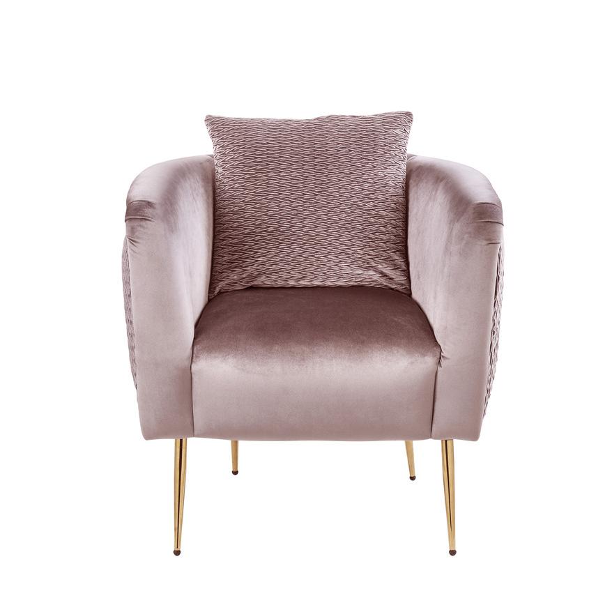 Natalie Blush Pink Velvet Barrel Accent Chair with Metal Legs. Picture 3