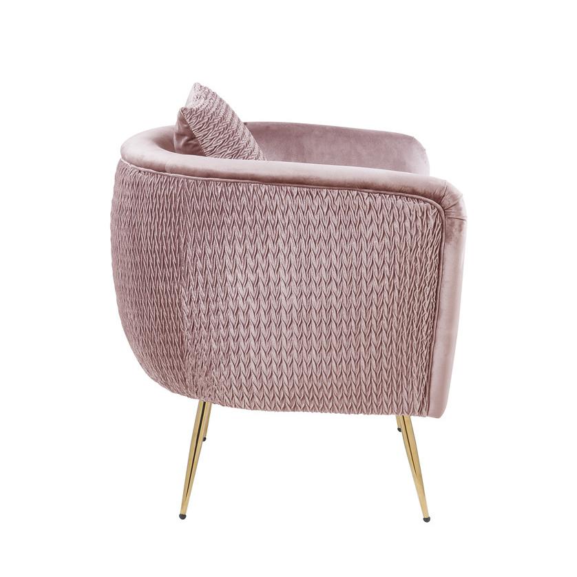 Natalie Blush Pink Velvet Barrel Accent Chair with Metal Legs. Picture 4
