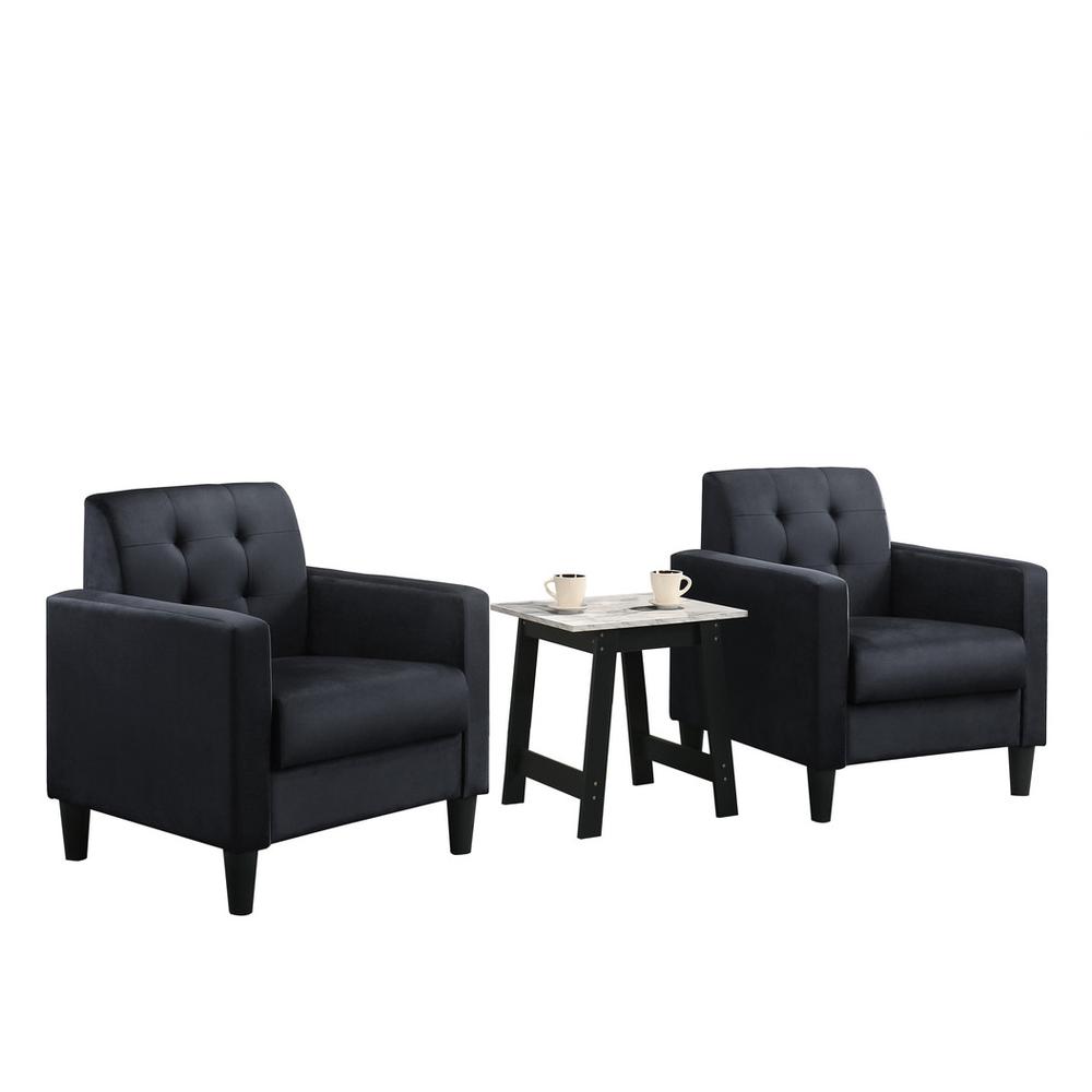 Hale Black Velvet Armchairs and End Table Living Room Set. Picture 1