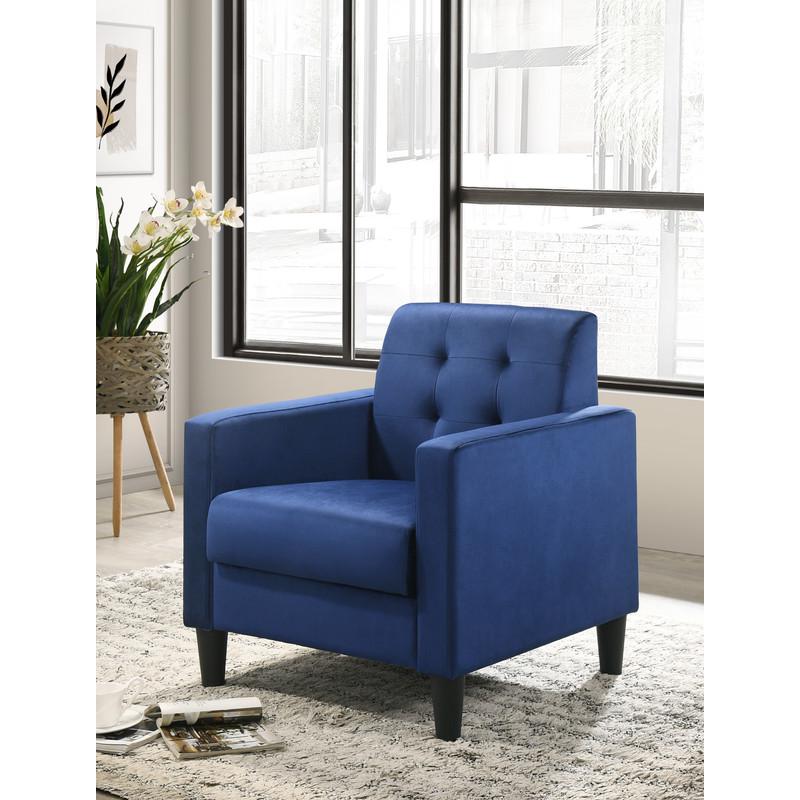 Hale Blue Velvet Accent Armchair with Tufting. Picture 1