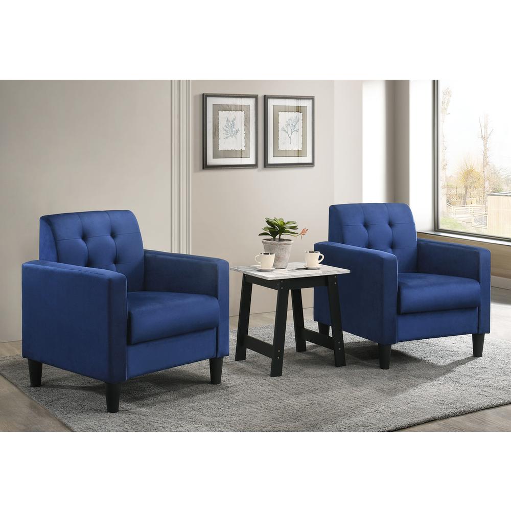 Hale Blue Velvet Armchairs and End Table Living Room Set. Picture 4