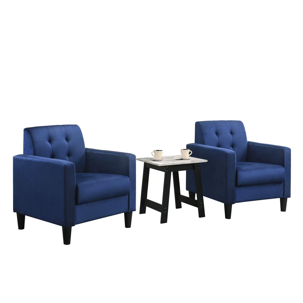Hale Blue Velvet Armchairs and End Table Living Room Set. Picture 1