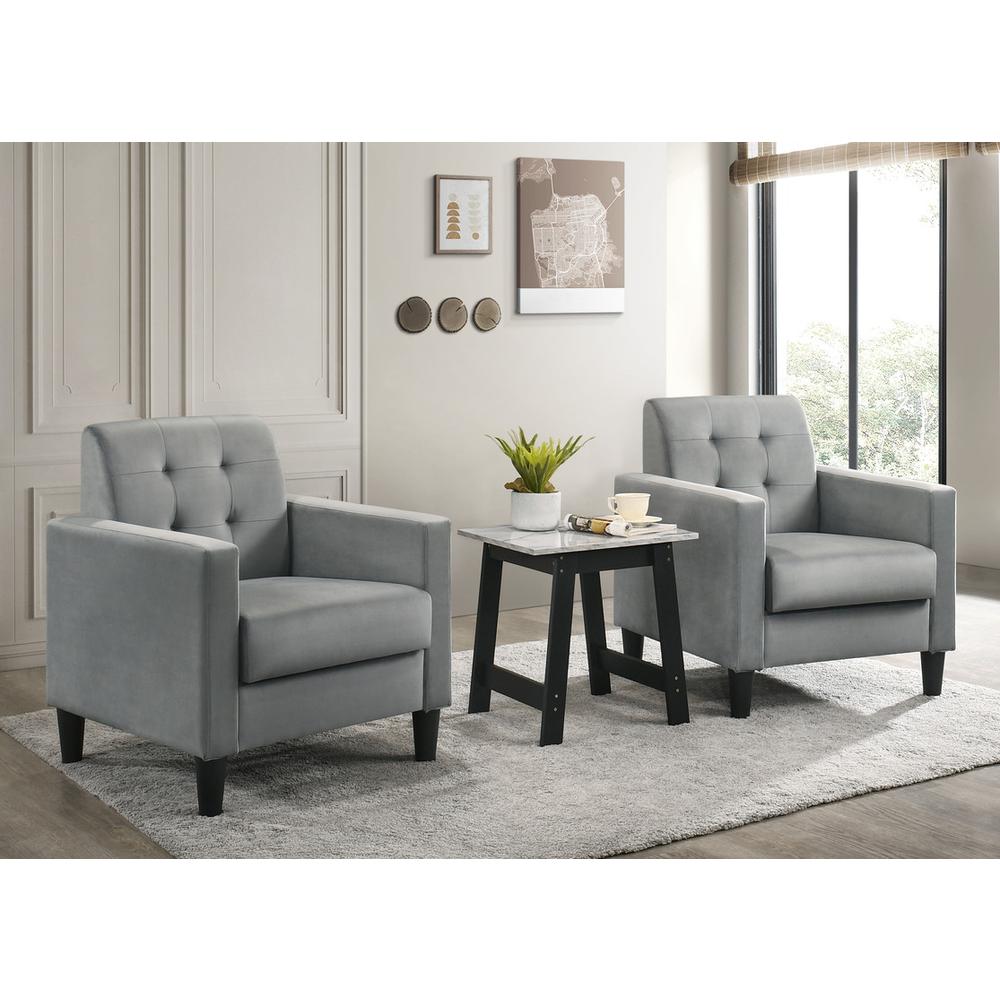 Hale Light Gray Velvet Armchairs and End Table Living Room Set. Picture 4