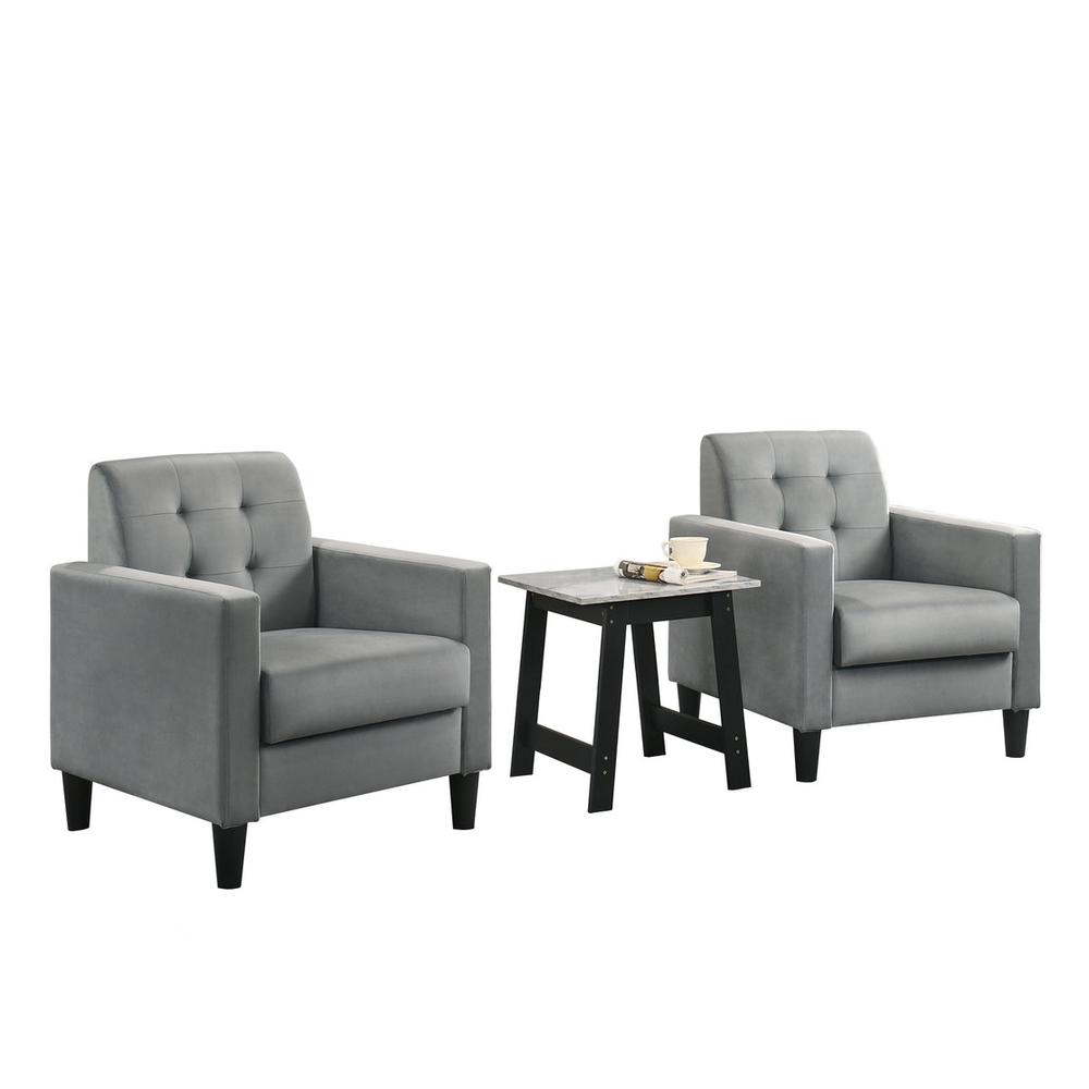 Hale Light Gray Velvet Armchairs and End Table Living Room Set. Picture 1