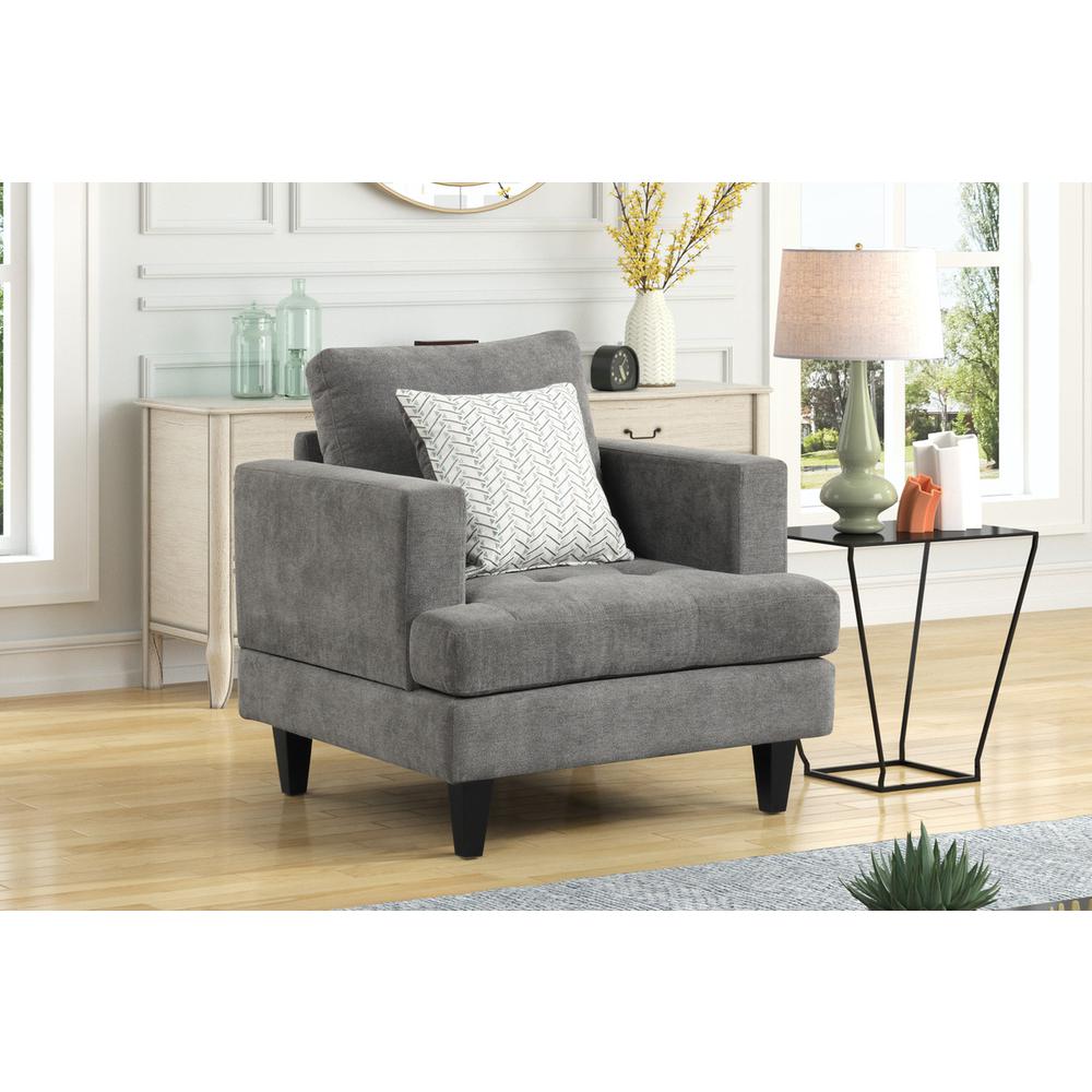 Callaway Gray Chenille Chair with Throw Pillow. Picture 4