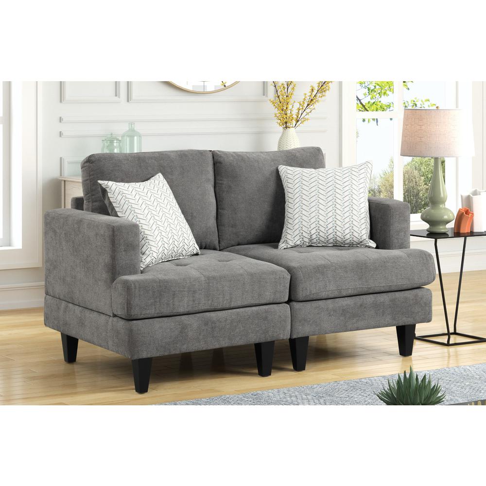 Callaway Gray Chenille Loveseat with Throw Pillows. Picture 5