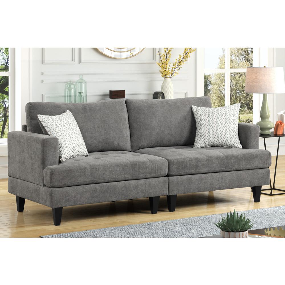 Callaway Gray Chenille Sofa with Throw Pillows. Picture 5