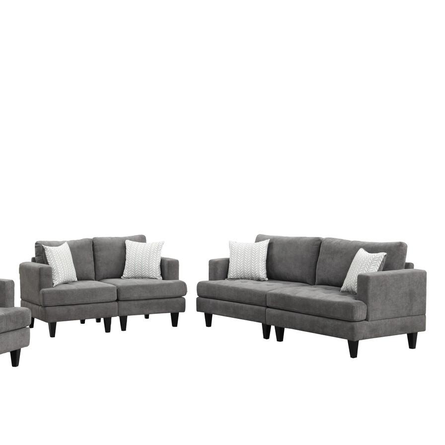 Callaway Gray Chenille Sofa Loveseat Living Room Set with Throw Pillows. Picture 1