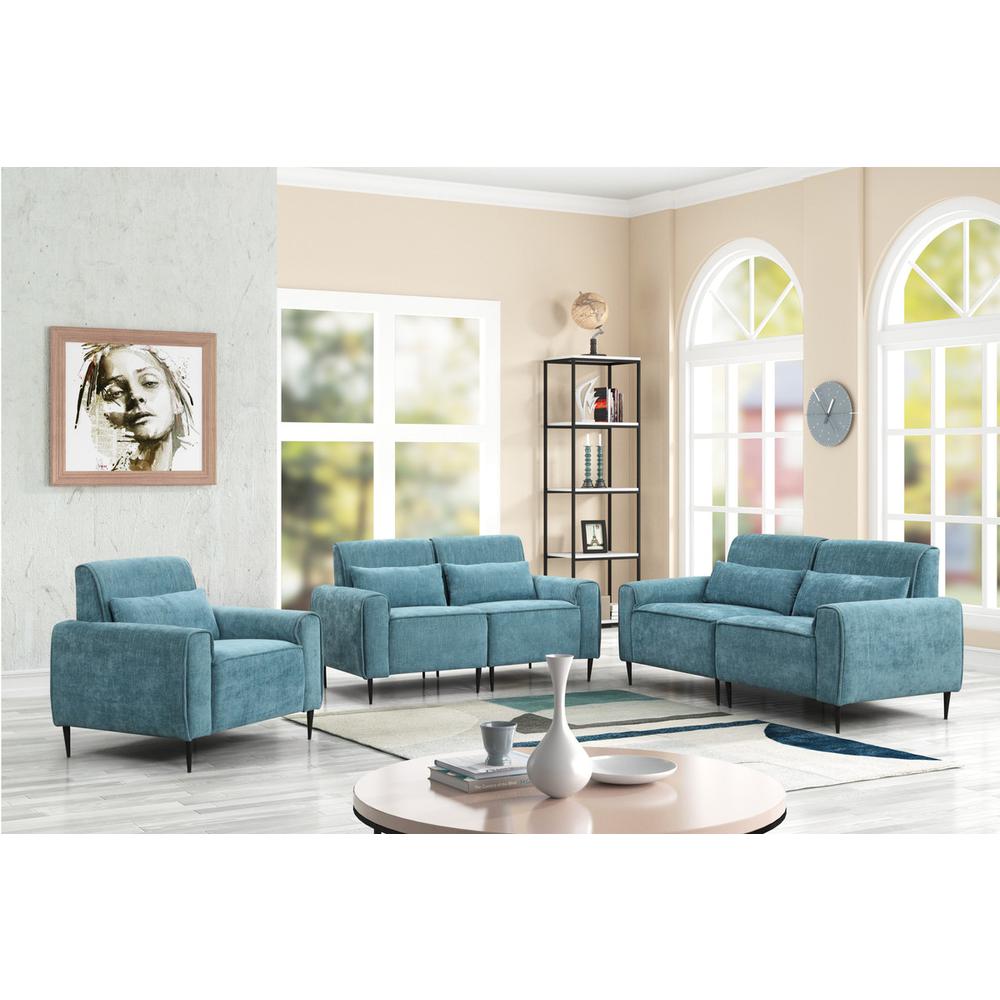 Valentina Blue Chenille Sofa Loveseat Chair Living Room Set. Picture 4