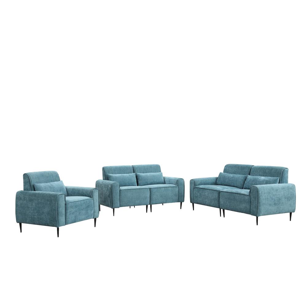 Valentina Blue Chenille Sofa Loveseat Chair Living Room Set. Picture 1