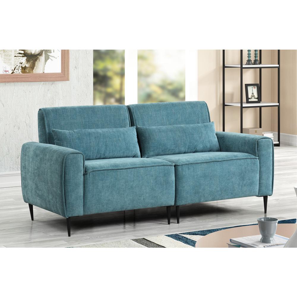 Valentina Blue Chenille Sofa with Metal Legs and Throw Pillows. Picture 4