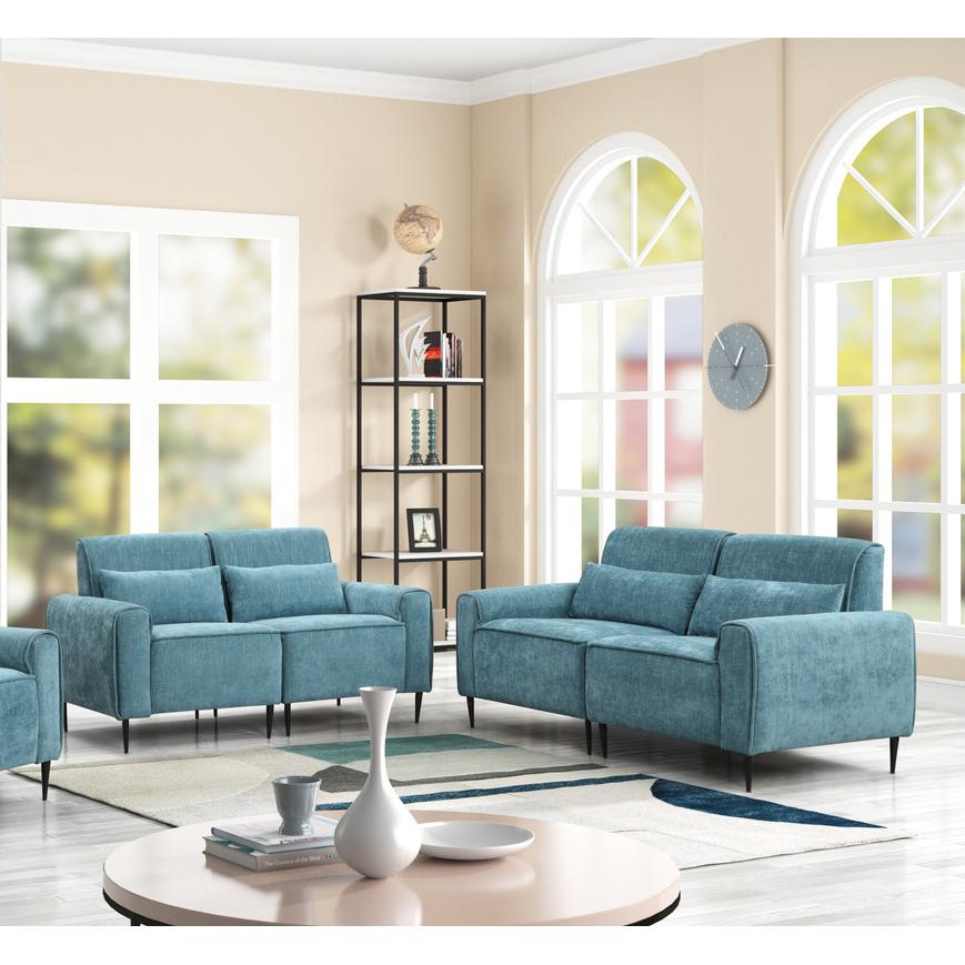 Valentina Blue Chenille Sofa Loveseat Living Room Set. Picture 4