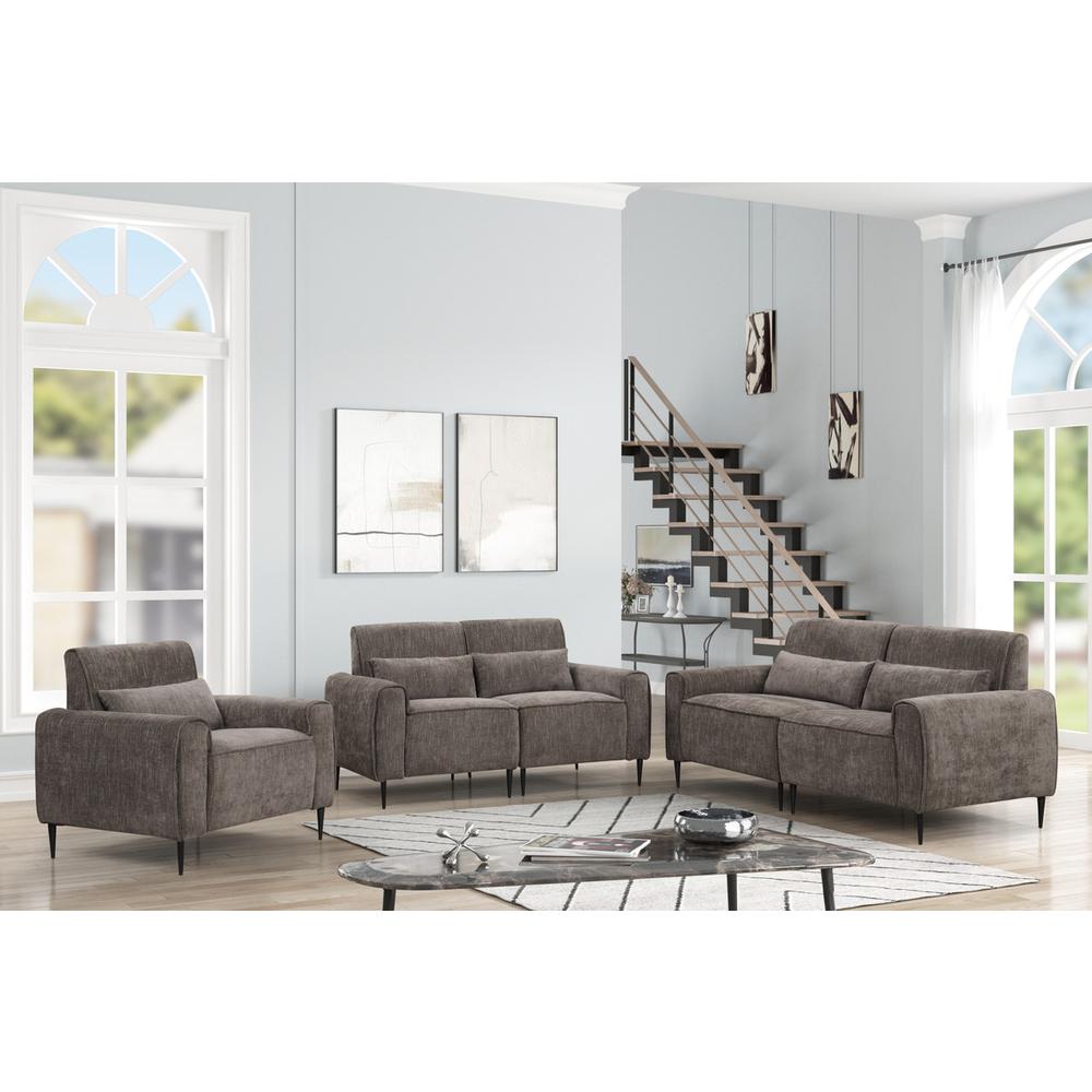 Valentina Gray Chenille Sofa Loveseat Chair Living Room Set. Picture 8