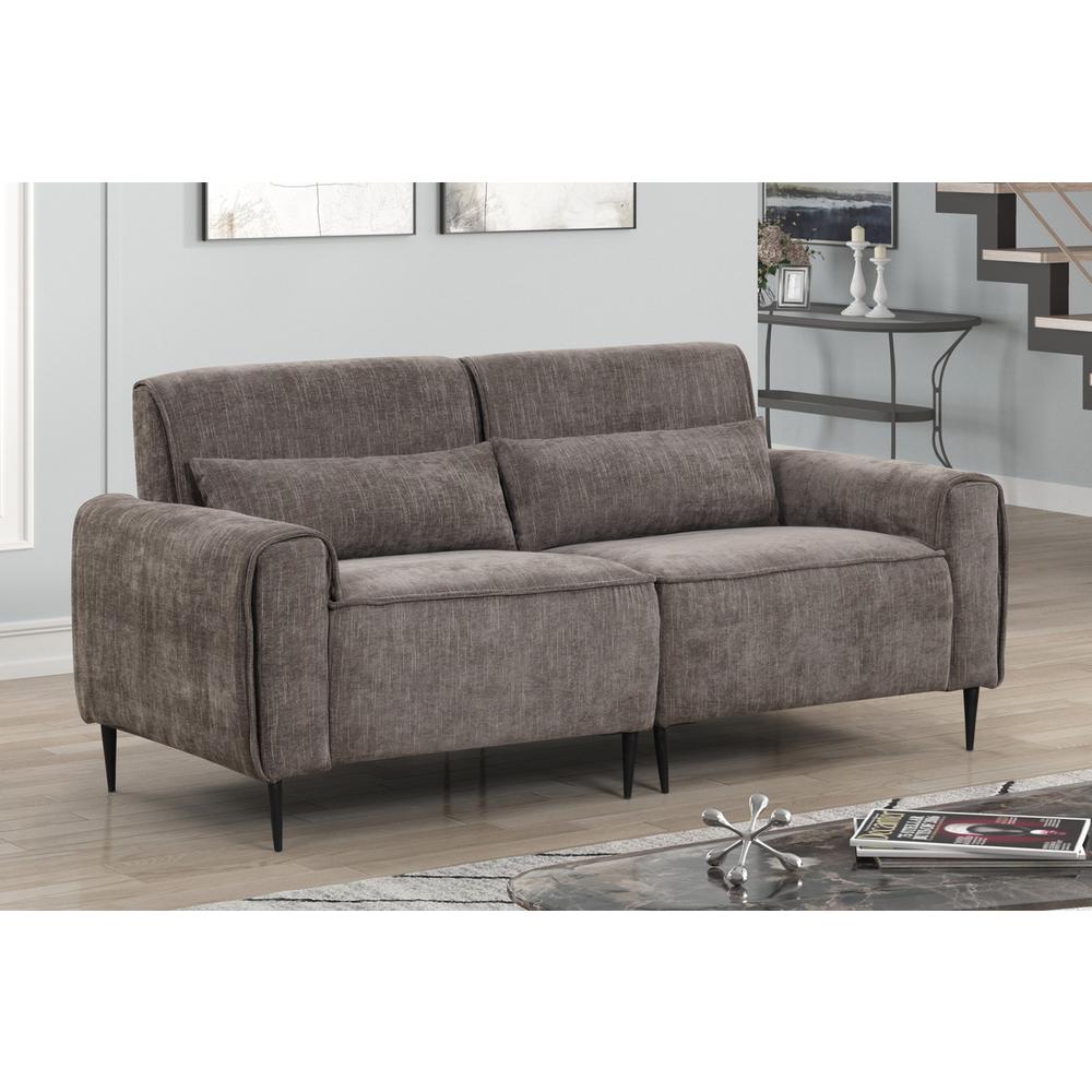 Valentina Gray Chenille Sofa with Metal Legs and Throw Pillows. Picture 5