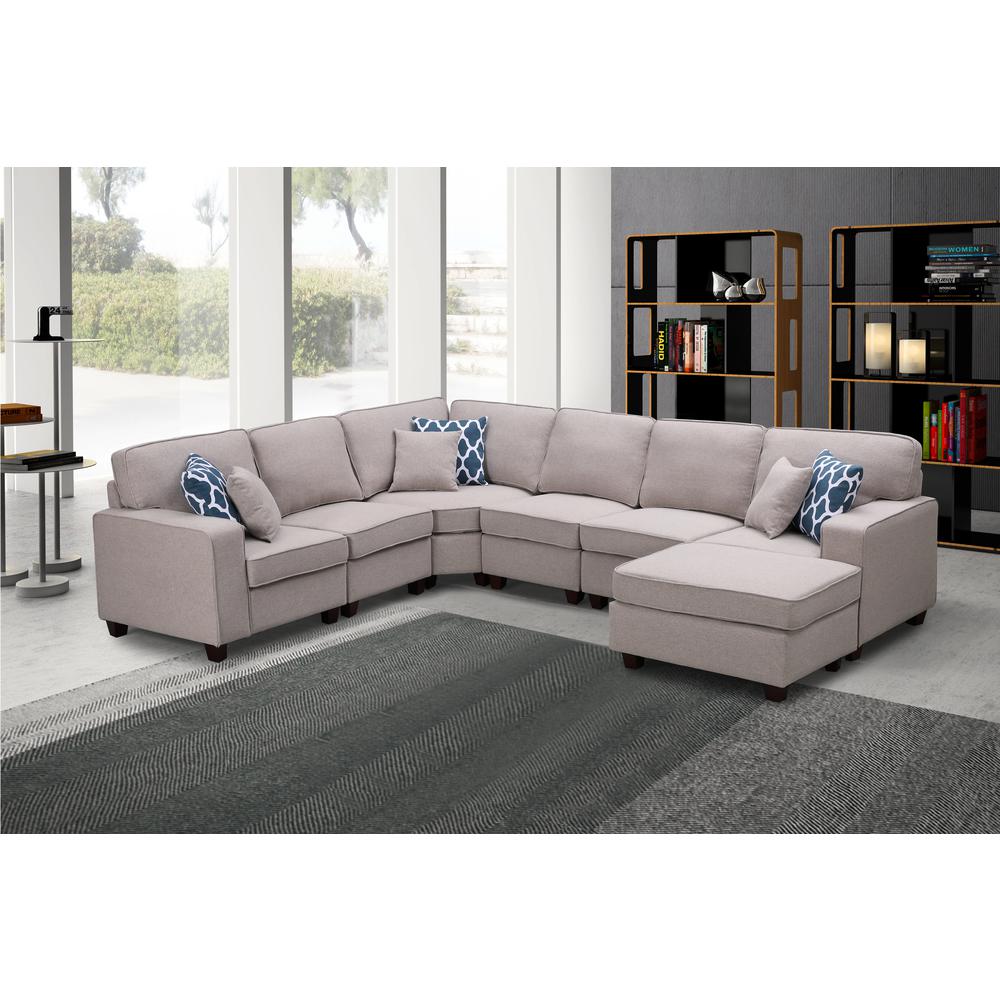 LILOLA Casanova 7Pc Modular Sectional Sofa with Ottoman in Light Gray Linen. Picture 5
