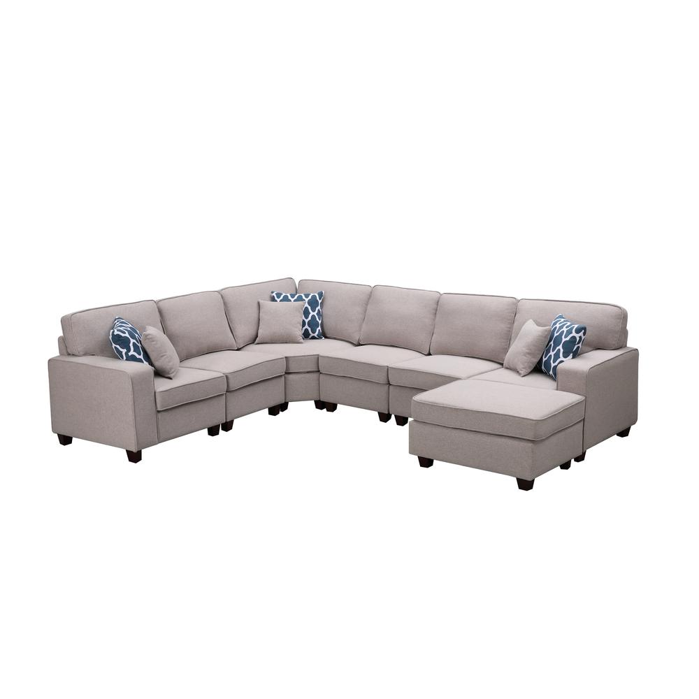 LILOLA Casanova 7Pc Modular Sectional Sofa with Ottoman in Light Gray Linen. Picture 8
