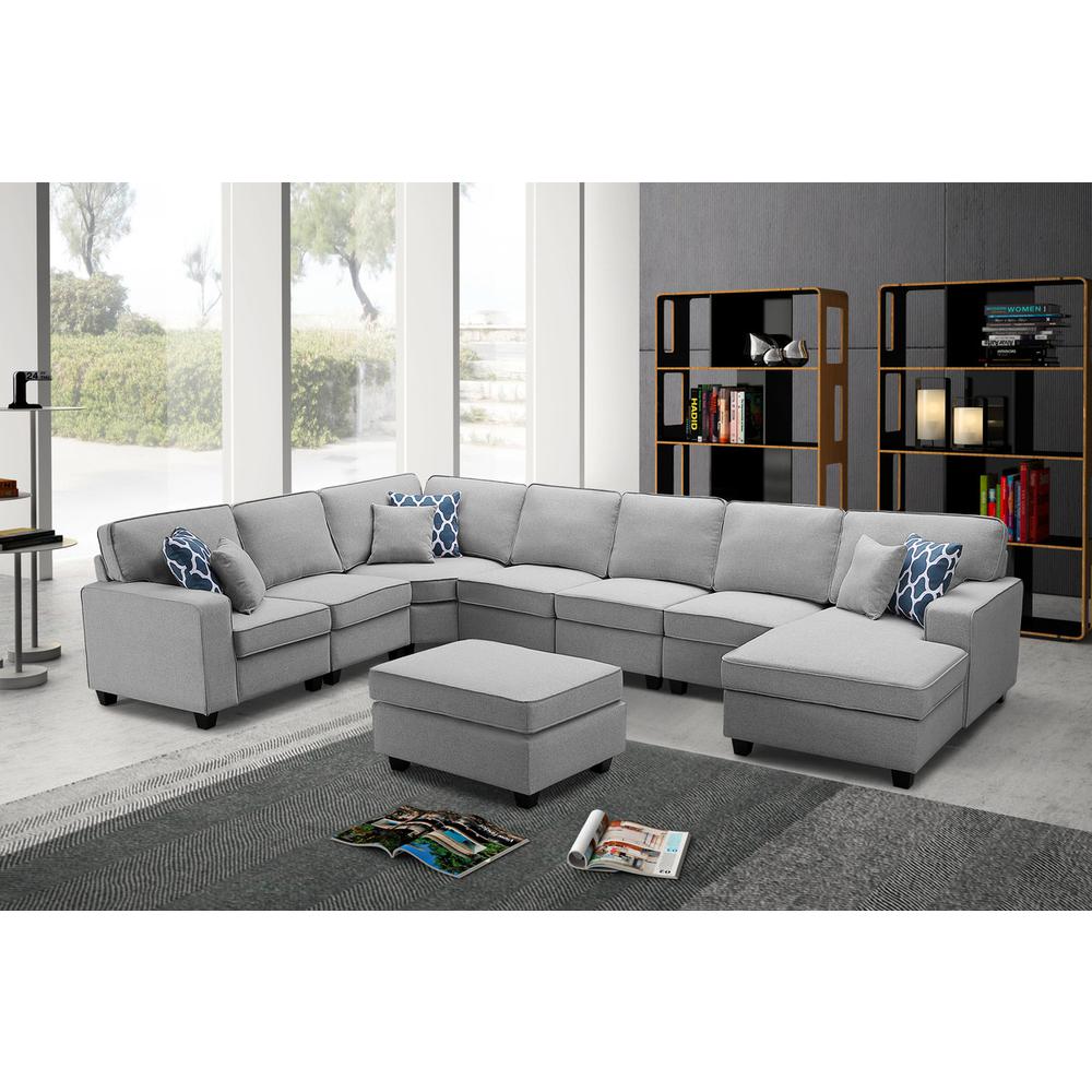 Irma Light Gray Linen 8Pc Modular Sectional Sofa Chaise and Ottoman. Picture 7