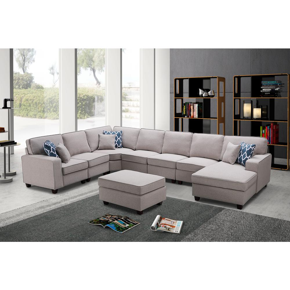 Irma Light Gray Linen 8Pc Modular Sectional Sofa Chaise and Ottoman. Picture 5