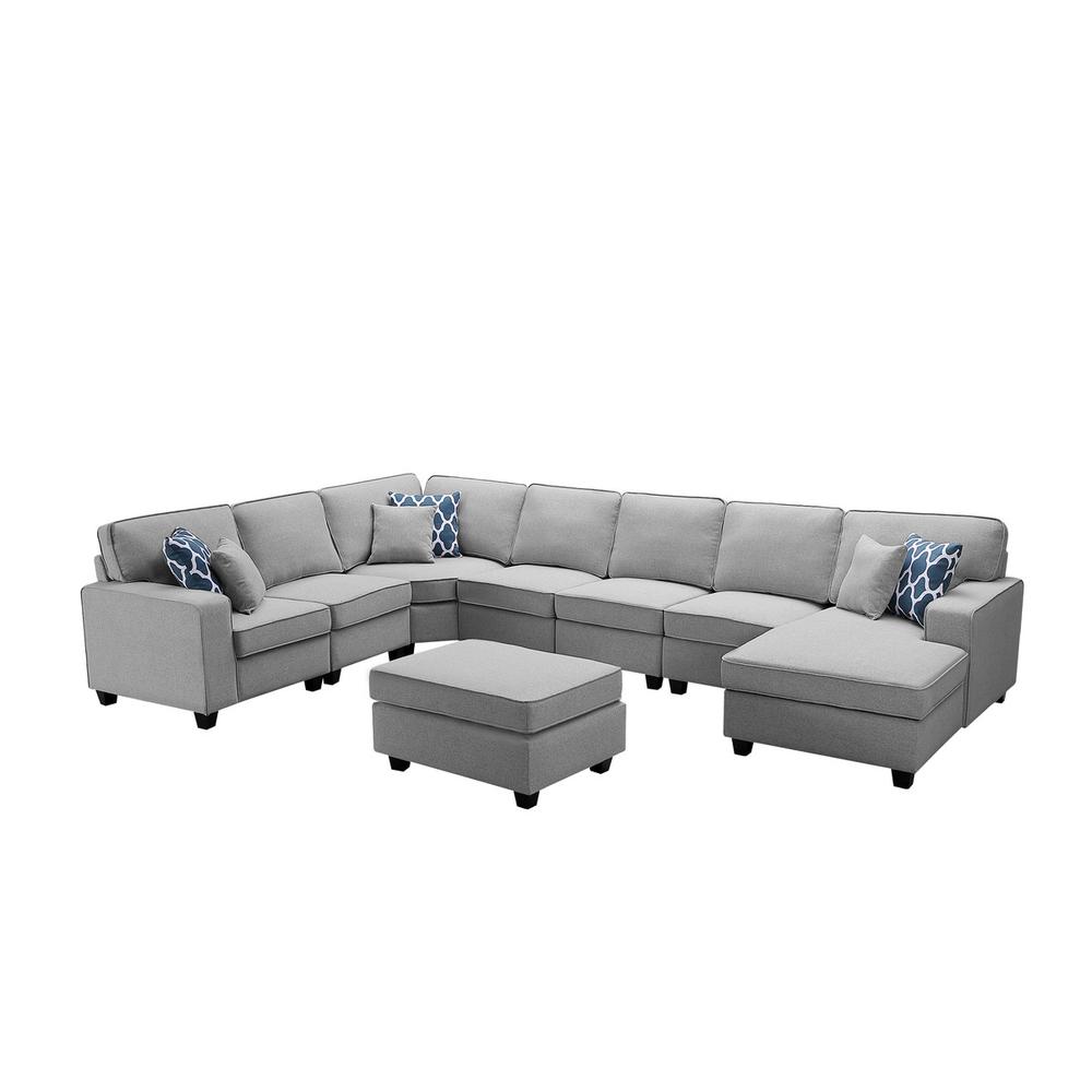 Faith Light Gray Linen 8Pc Modular L-Shape Sectional Sofa Chaise and Ottoman. Picture 1