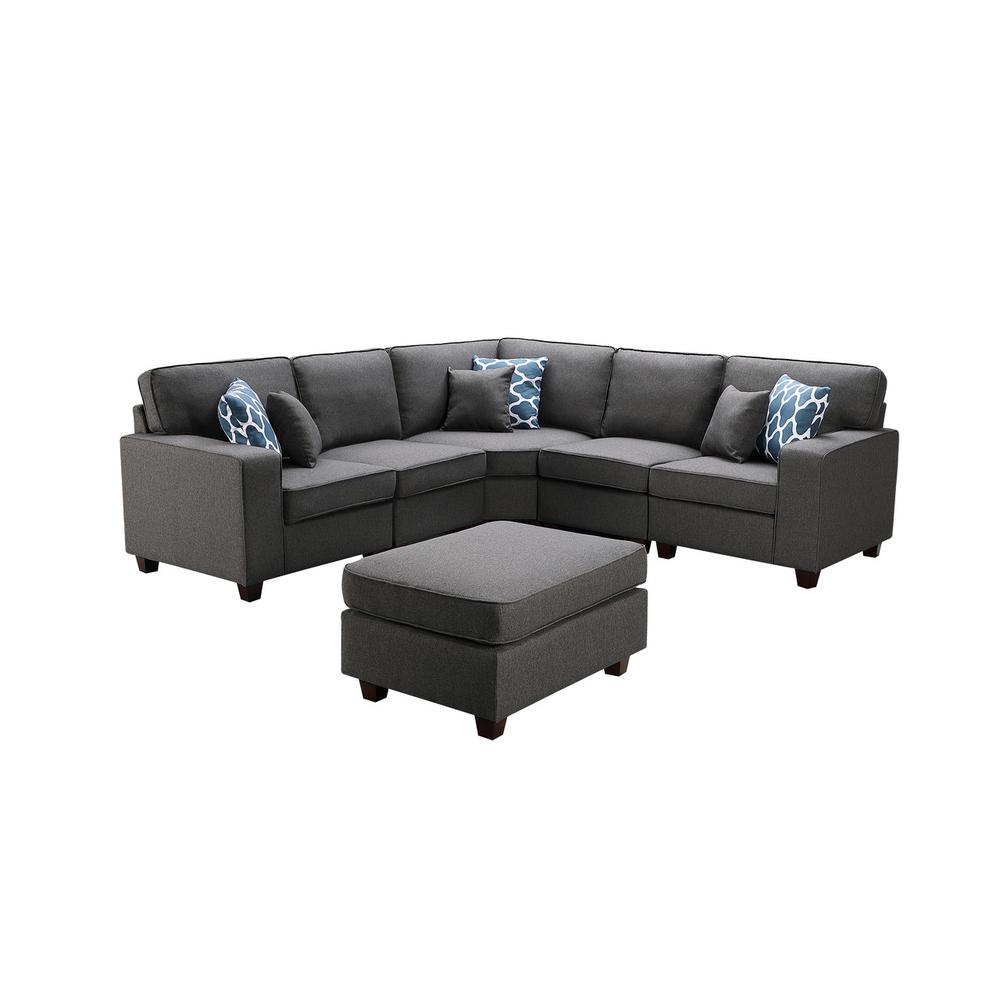 Sonoma Dark Gray Linen 6Pc Modular Sectional Sofa and Ottoman. Picture 3