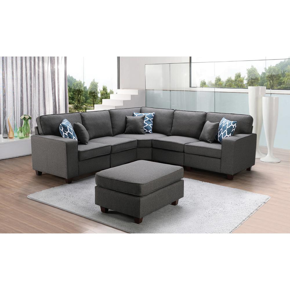 Sonoma Dark Gray Linen 6Pc Modular Sectional Sofa and Ottoman. Picture 2