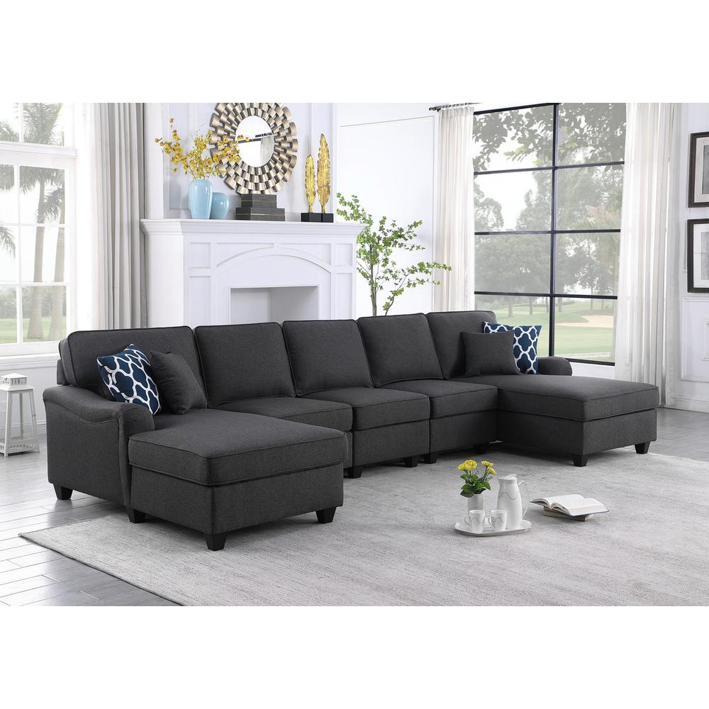 Leo Dark Gray Linen Double Chaise 5Pc Modular Sectional Sofa. Picture 1