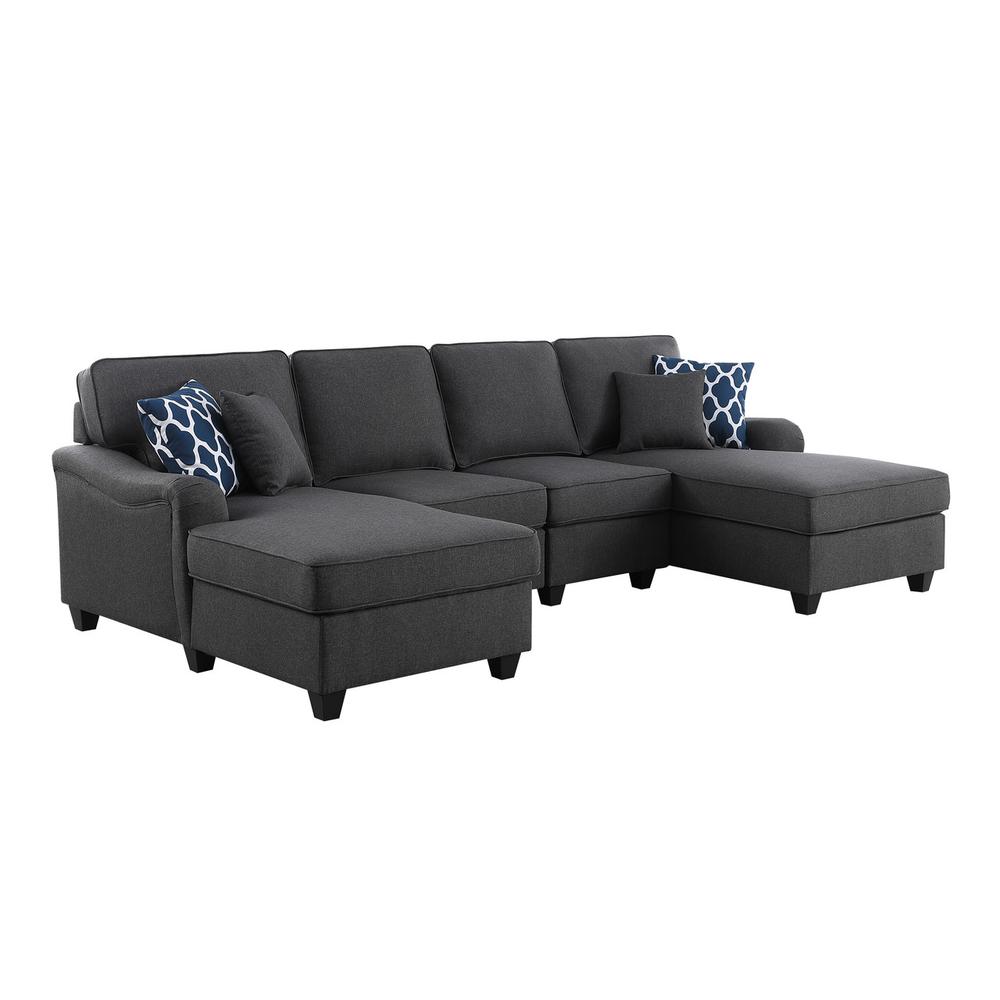 Leo Dark Gray Linen Double Chaise 4Pc Modular Sectional Sofa. Picture 2