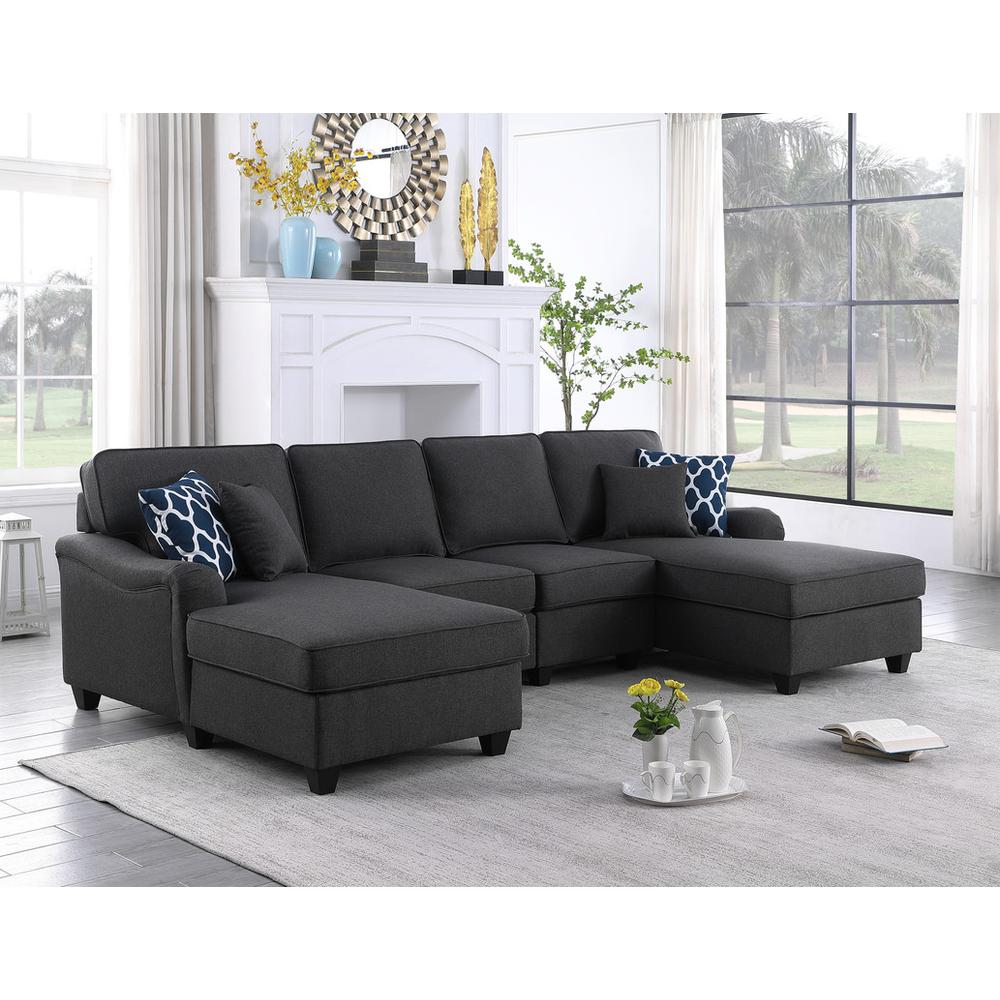 Leo Dark Gray Linen Double Chaise 4Pc Modular Sectional Sofa. Picture 1