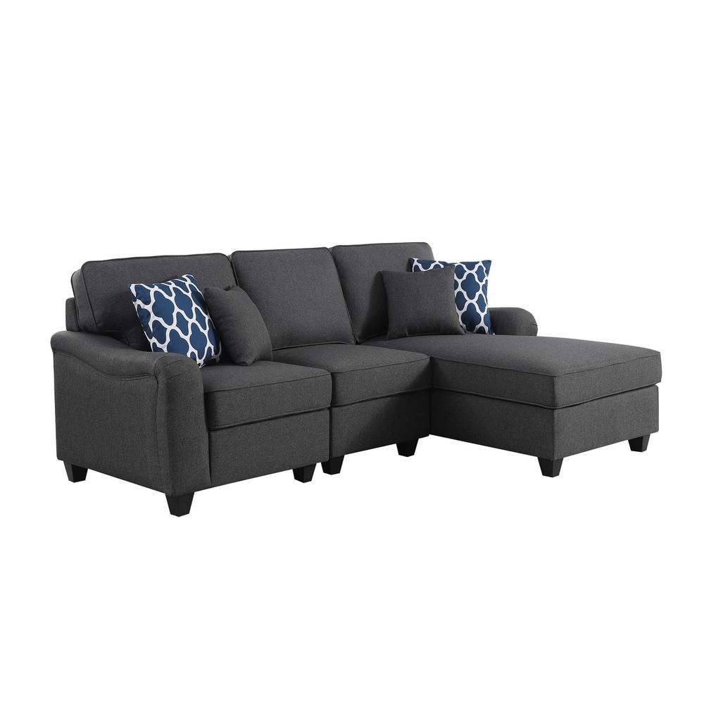 Leo Dark Gray Linen 3Pc Sectional Sofa Chaise. Picture 2