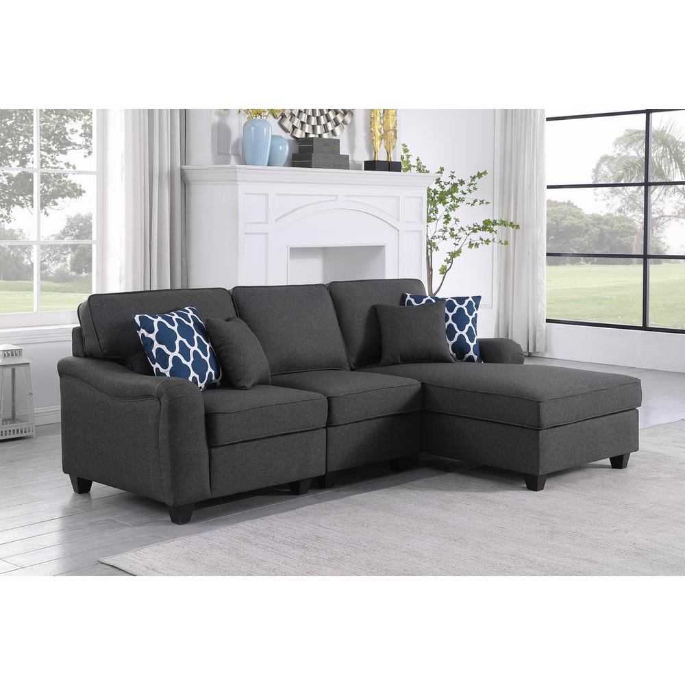 Leo Dark Gray Linen 3Pc Sectional Sofa Chaise. Picture 1