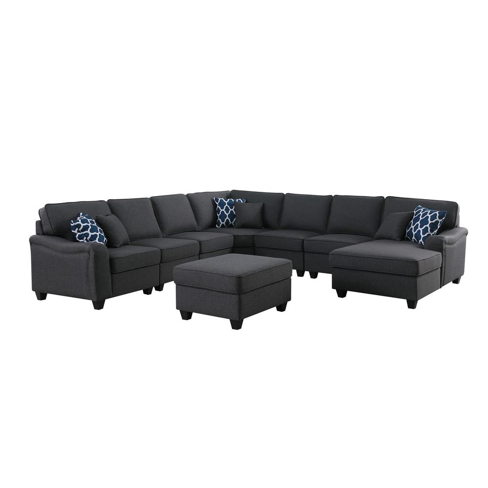 Leo Dark Gray Linen 8Pc Modular L-Shape Sectional Sofa Chaise and Ottoman. Picture 2
