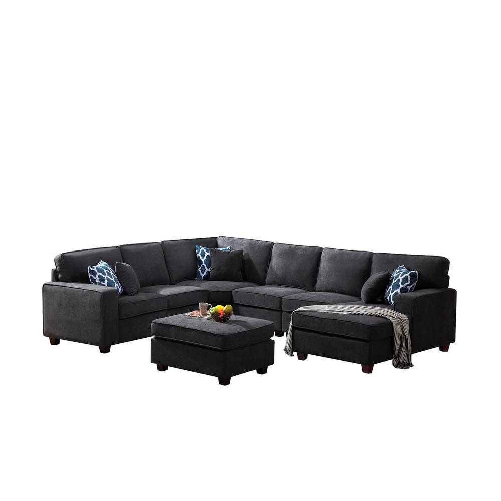Jocelyn Dark Gray Woven 7Pc Modular L-Shape Sectional Sofa Chaise and Ottoman. Picture 2