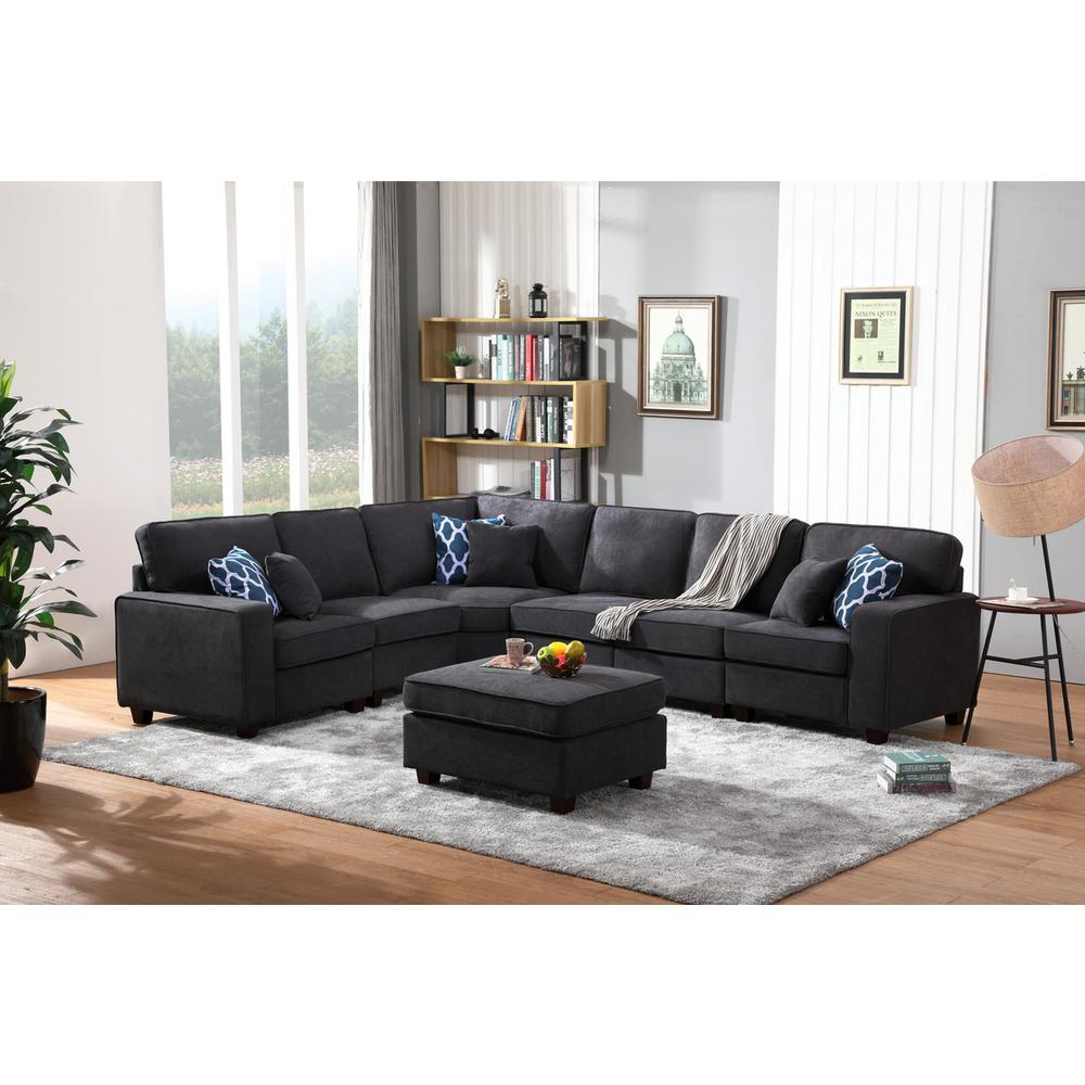 Jocelyn Dark Gray Woven 7Pc Modular L-Shape Sectional Sofa with Ottoman. The main picture.
