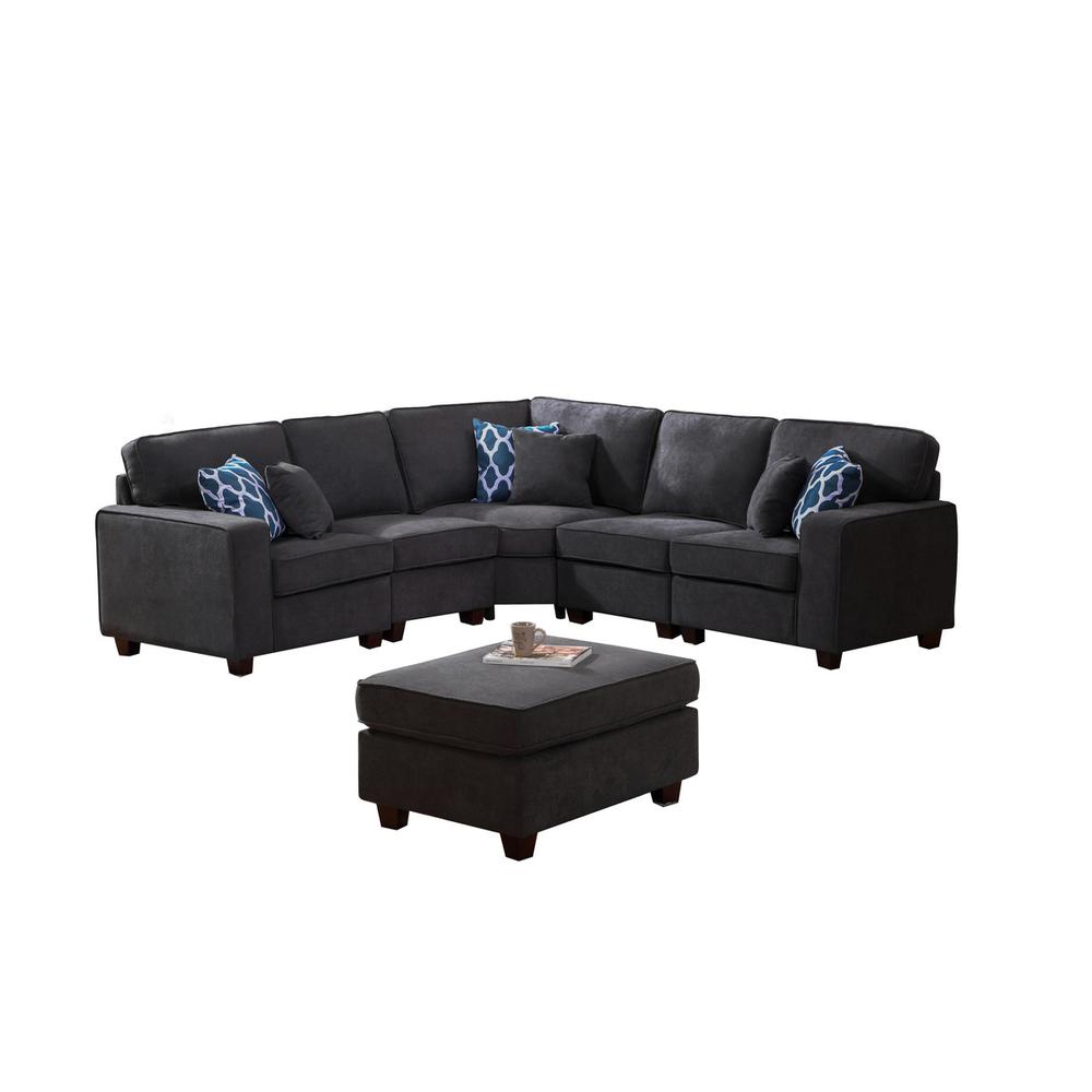 Jocelyn Dark Gray Woven 6Pc Modular L-Shape Sectional Sofa with Ottoman. Picture 2
