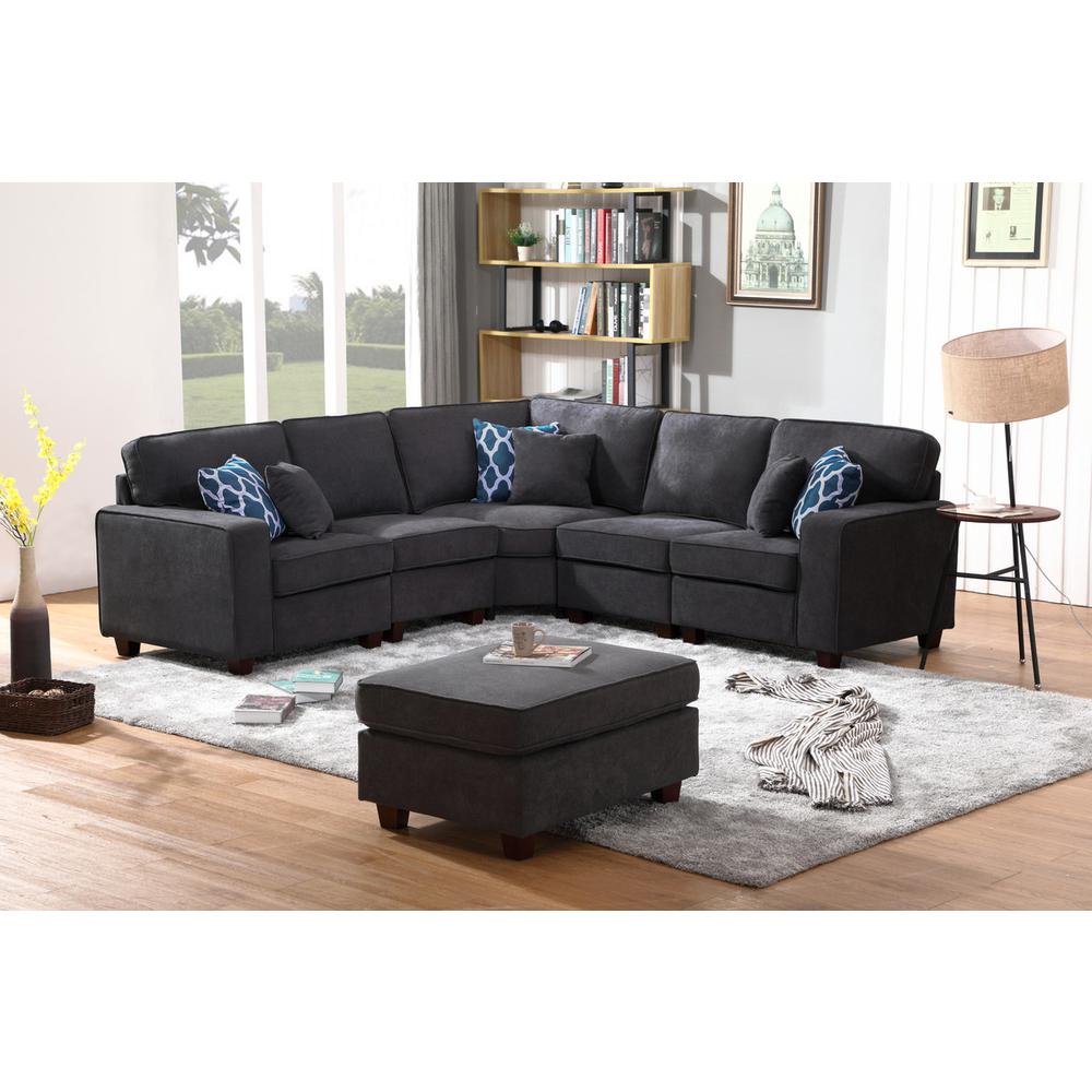 Jocelyn Dark Gray Woven 6Pc Modular L-Shape Sectional Sofa with Ottoman. Picture 1