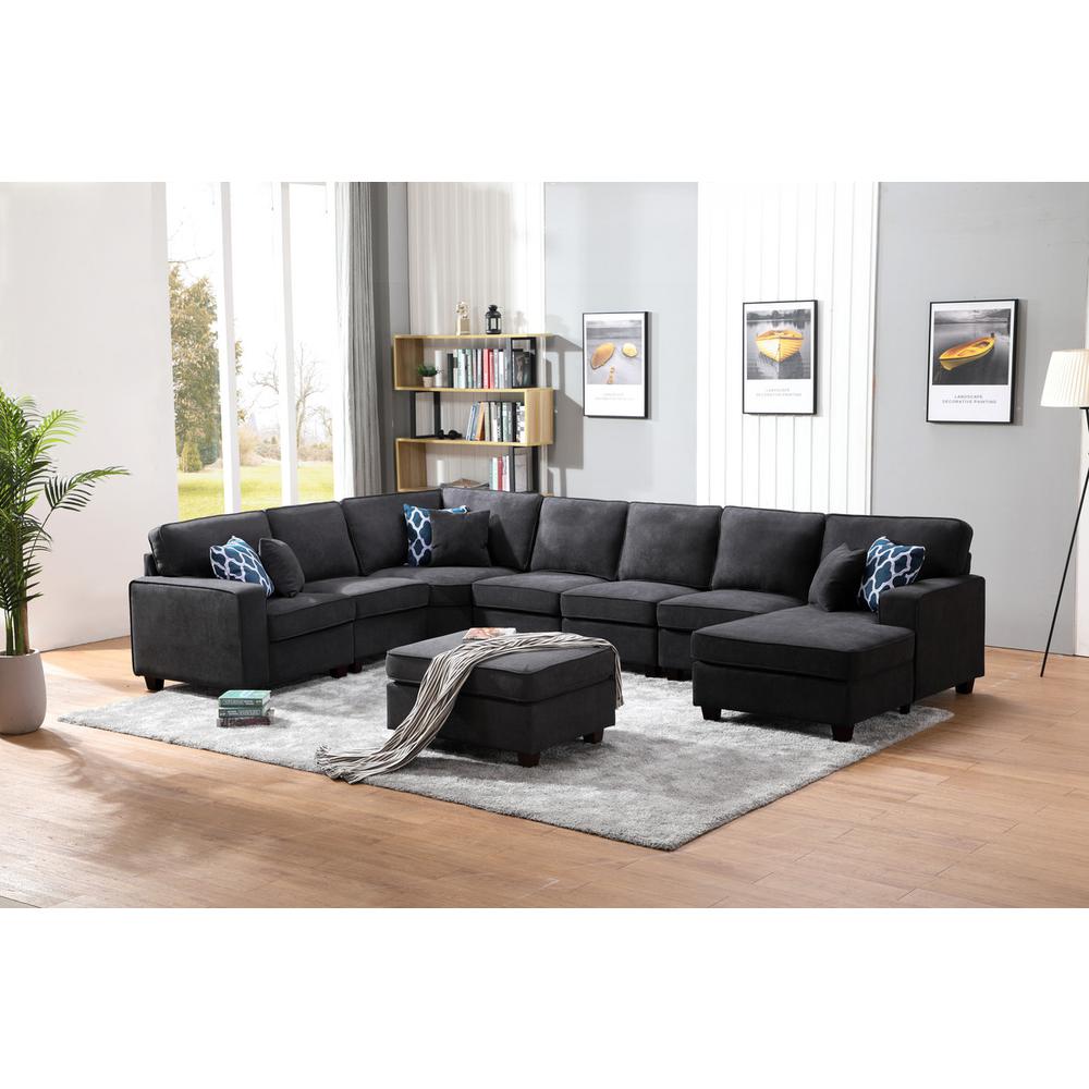 Jocelyn Dark Gray Woven 8Pc Modular L-Shape Sectional Sofa Chaise and Ottoman. The main picture.