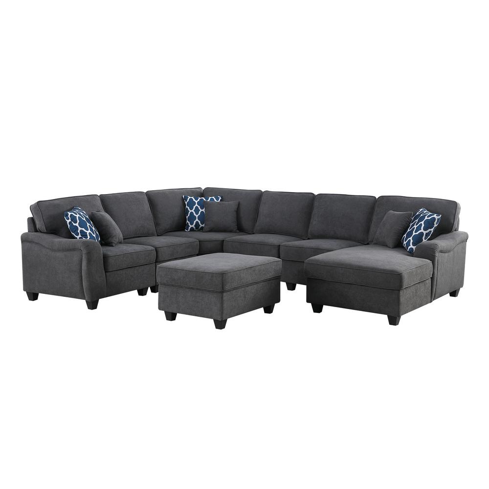 Leo Dark Gray Woven 7Pc Modular L-Shape Sectional Sofa Chaise and Ottoman. Picture 2