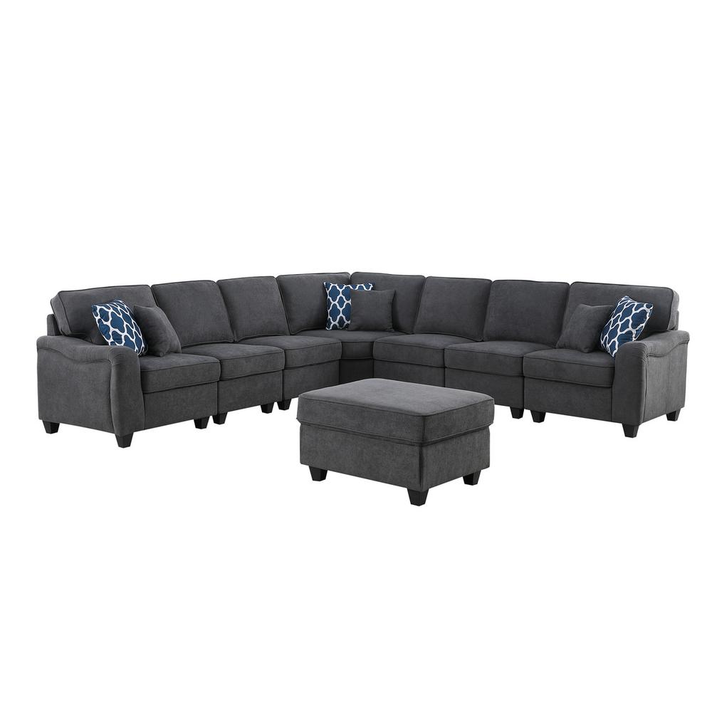 Leo Dark Gray Woven 8Pc Modular L-Shape Sectional Sofa and Ottoman. Picture 2