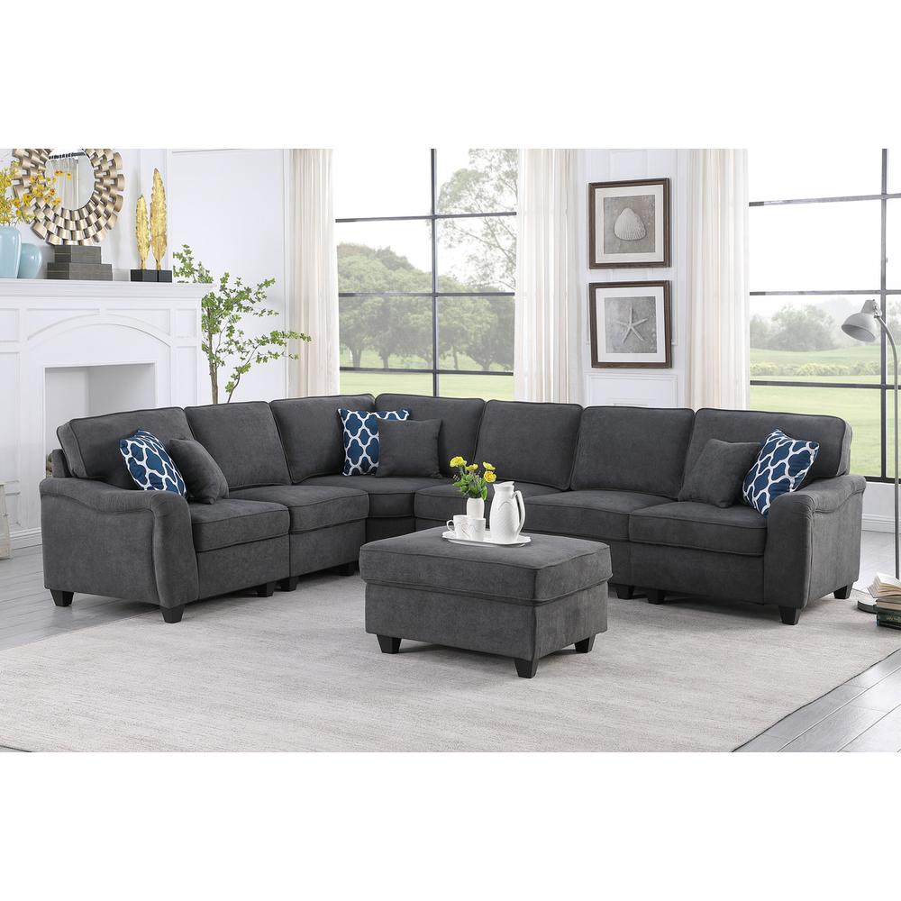 Leo Dark Gray Woven 7Pc Modular L-Shape Sectional Sofa and Ottoman. Picture 1