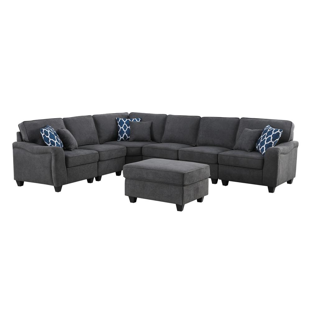 Leo Dark Gray Woven 7Pc Modular L-Shape Sectional Sofa and Ottoman. Picture 2