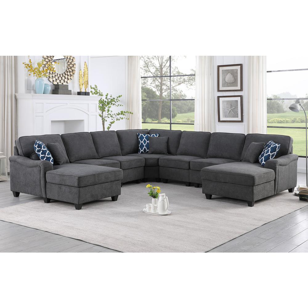 Leo Dark Gray Woven Double Chaise 7Pc Modular Sectional Sofa. Picture 1