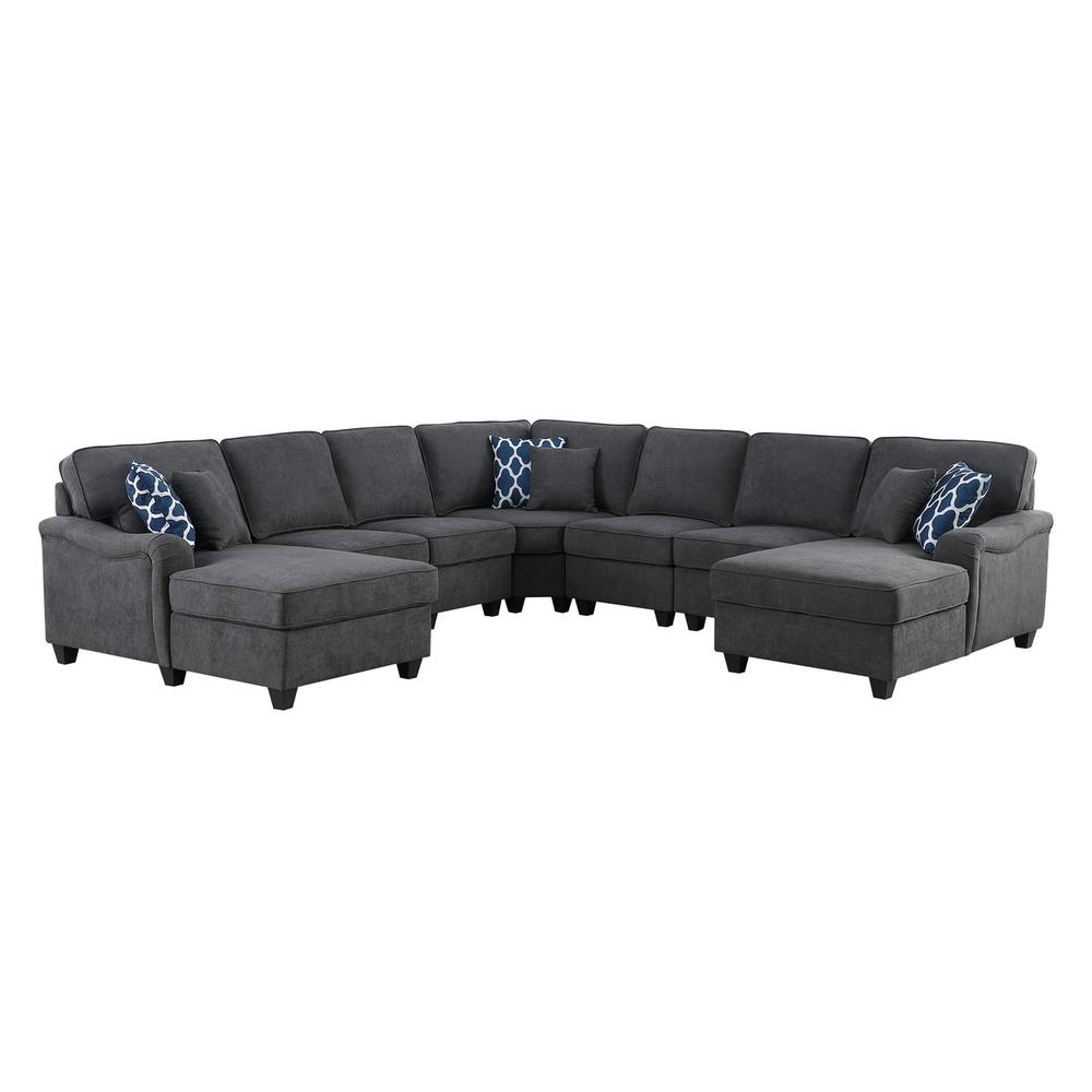 Leo Dark Gray Woven Double Chaise 7Pc Modular Sectional Sofa. Picture 2